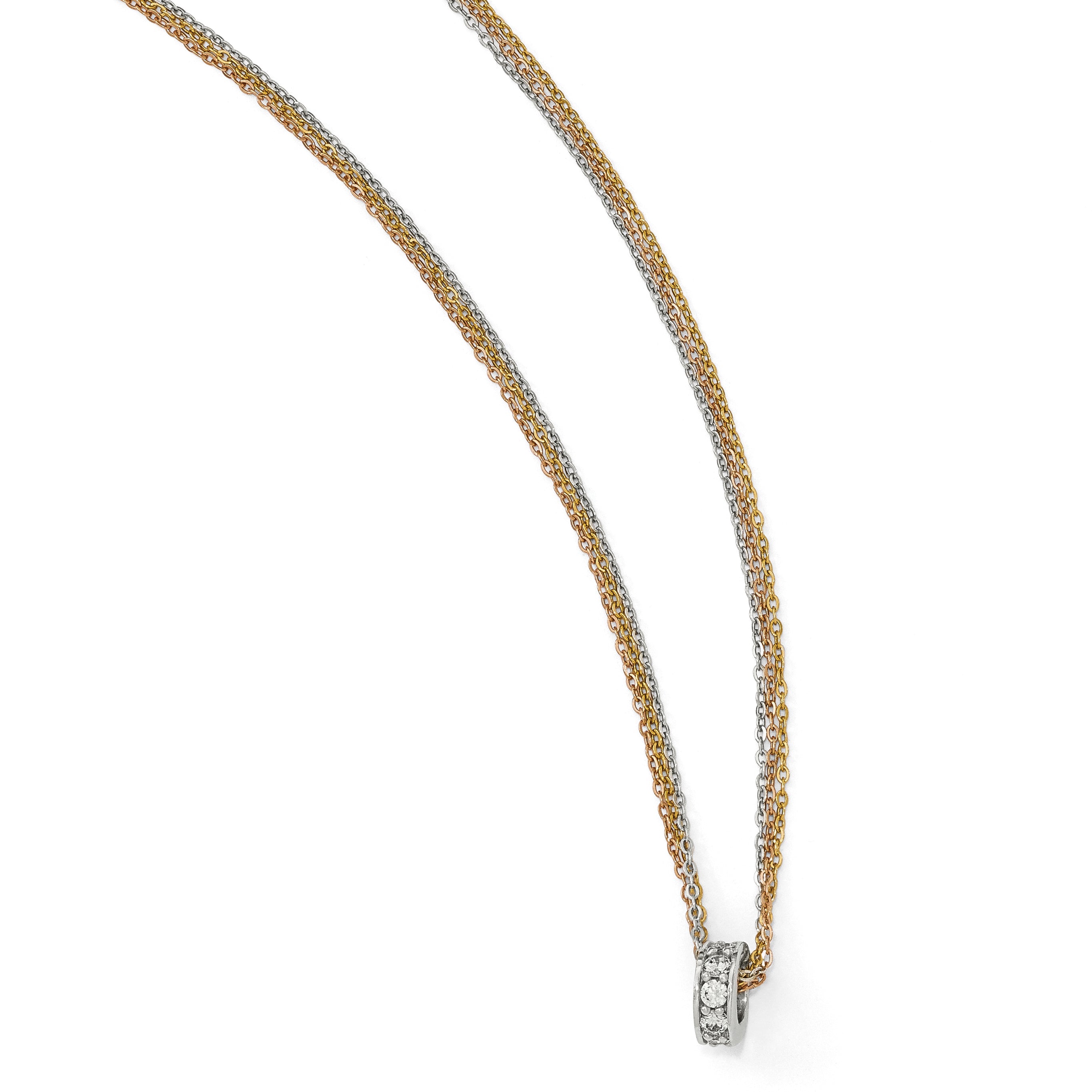 Sterling Silver Rose & Yellow-tone CZ 3-Strand Necklace