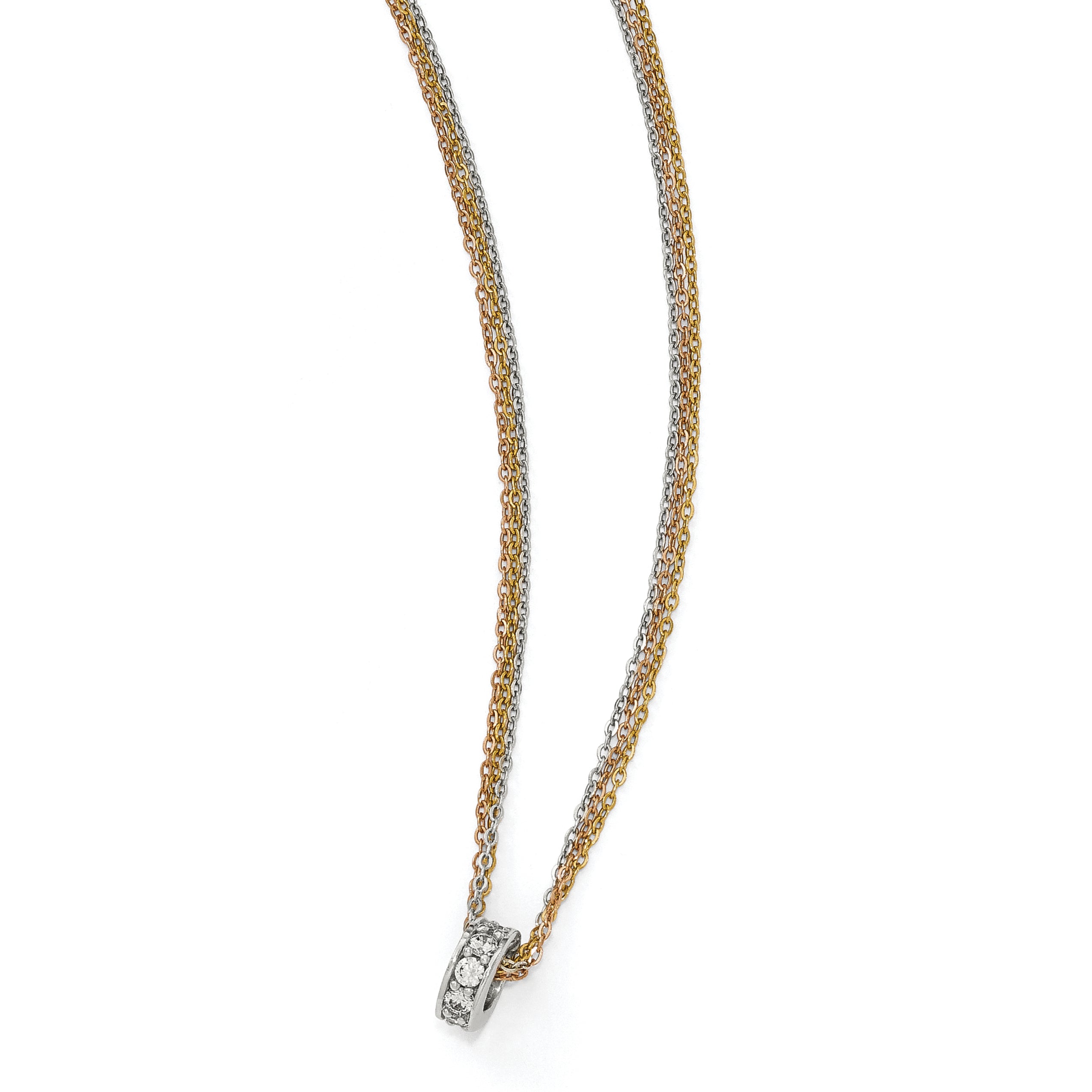 Sterling Silver Rose & Yellow-tone CZ 3-Strand Necklace