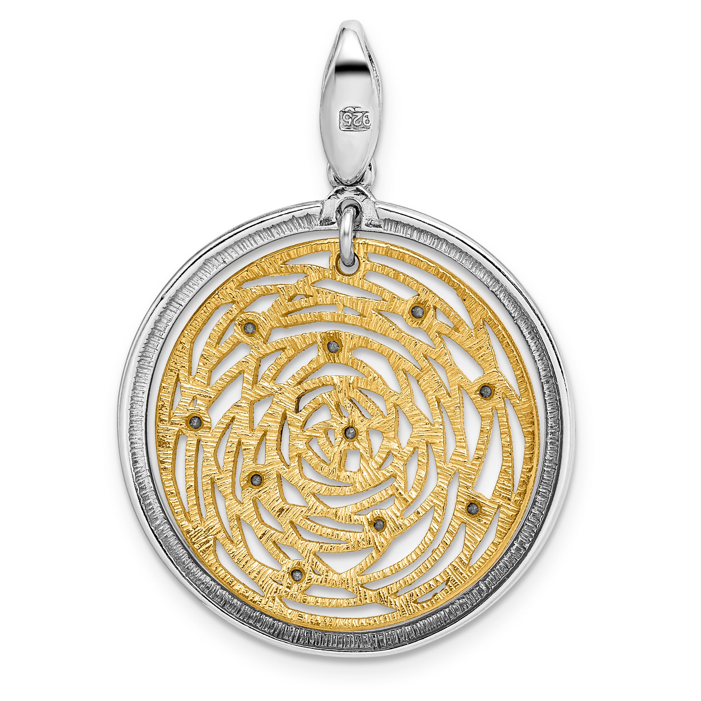 Sterling Silver Gold-tone Polished Scratch-finish CZ Pendant