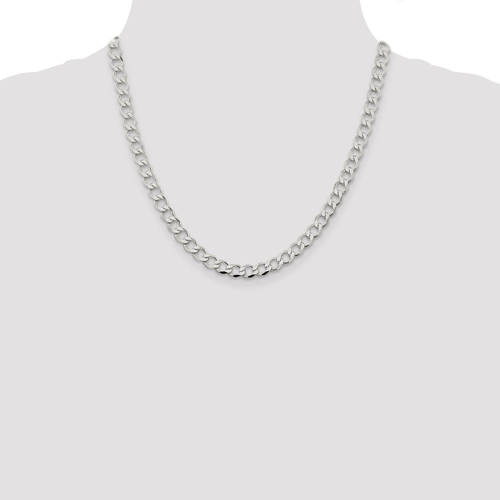 Sterling Silver 6.7mm Semi-solid Flat Curb Chain