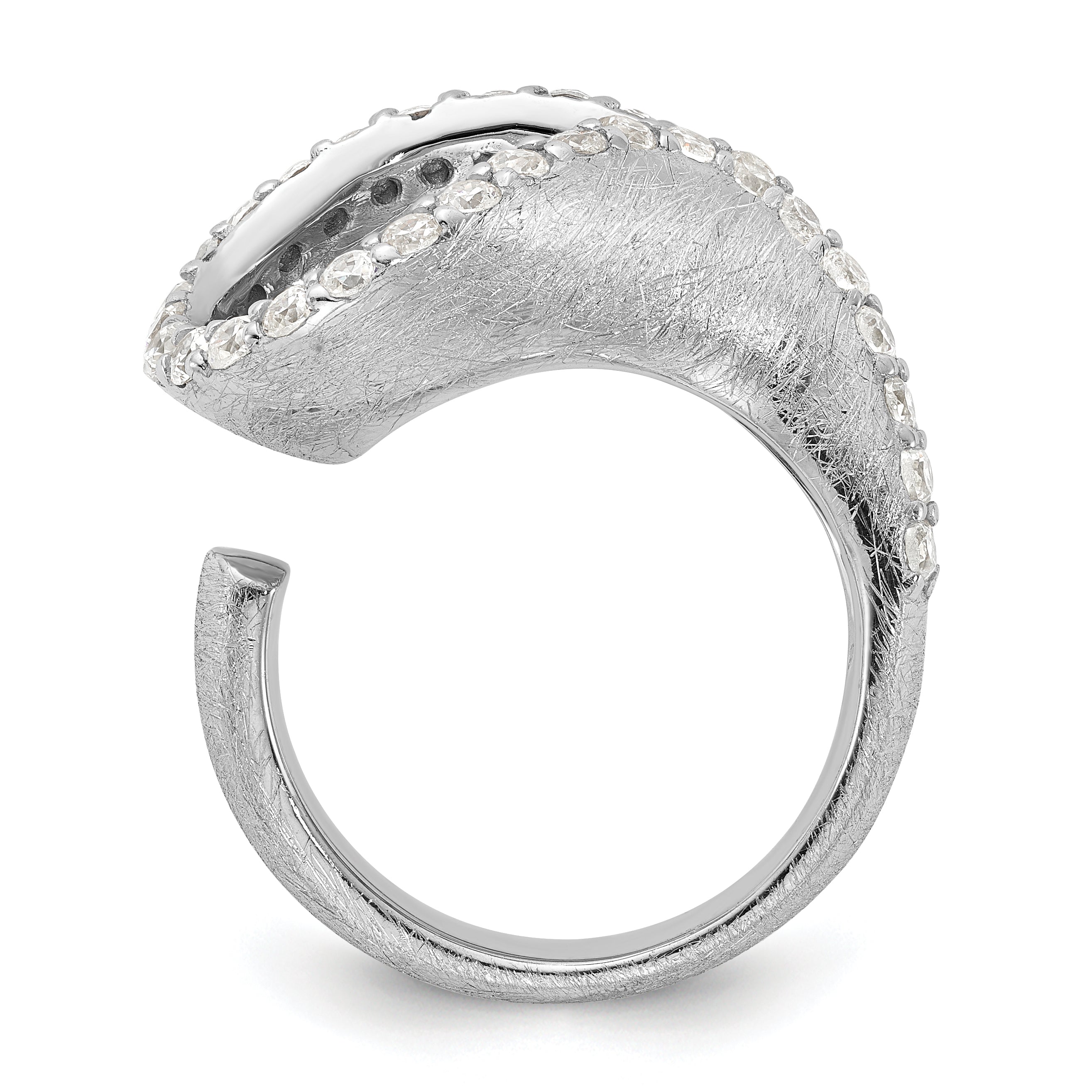 Sterling Silver Scratch Finish CZ Adjustable Ring