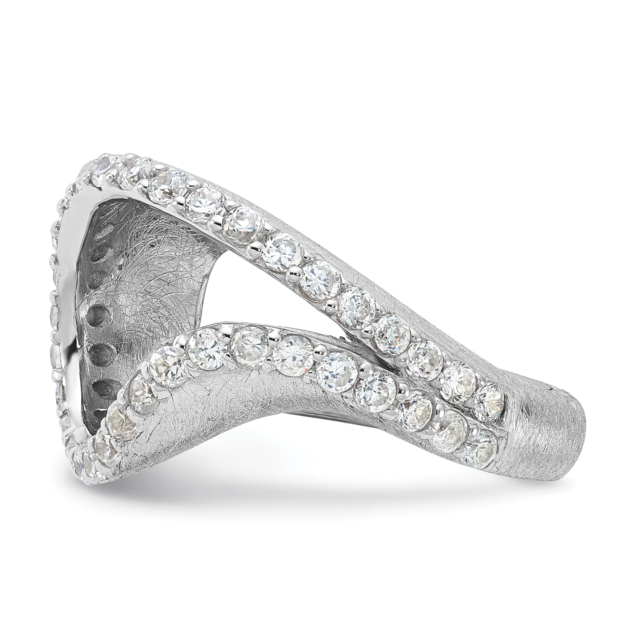 Sterling Silver Scratch Finish CZ Adjustable Ring
