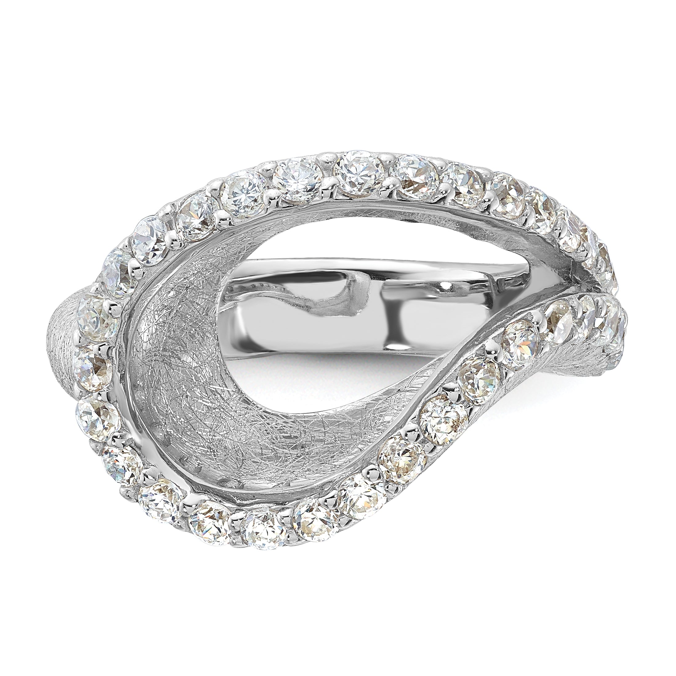 Sterling Silver Scratch Finish CZ Adjustable Ring