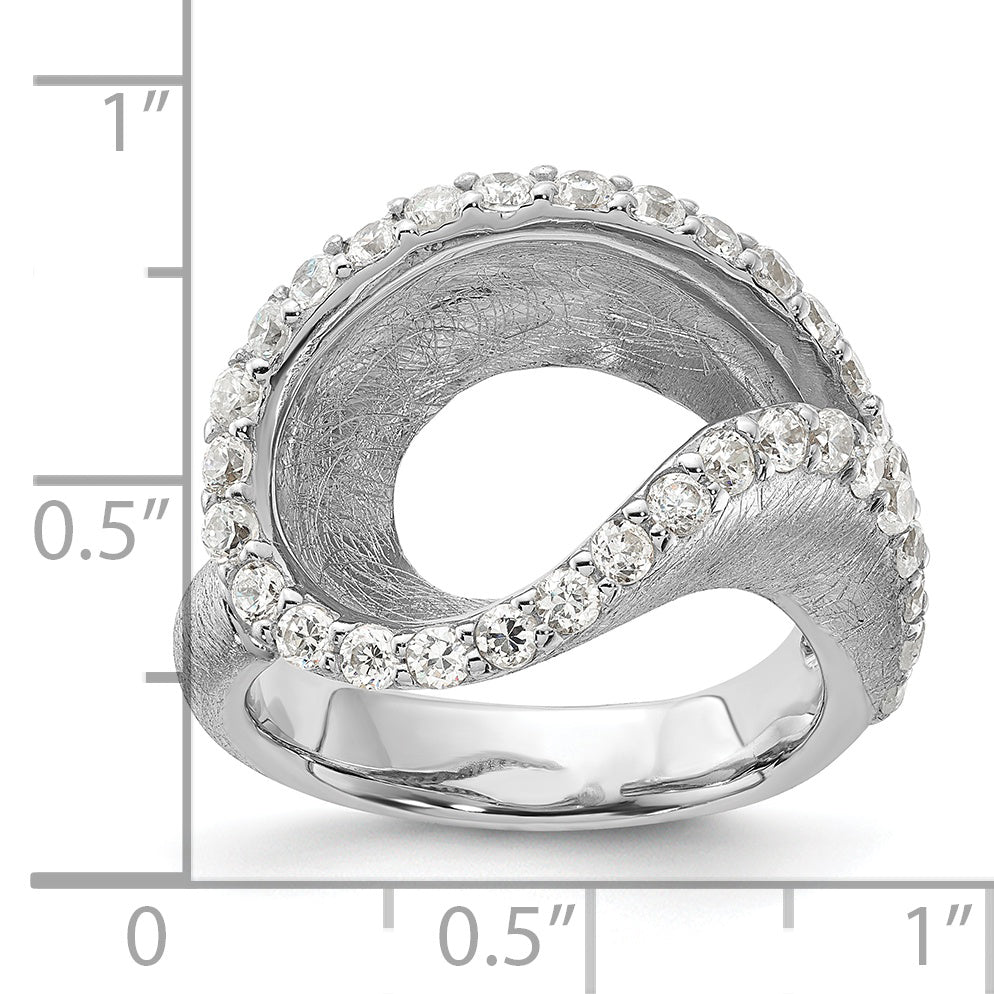 Sterling Silver Scratch Finish CZ Adjustable Ring