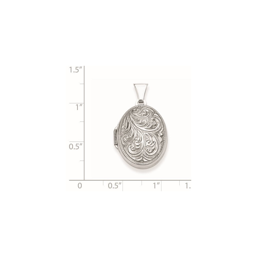 Sterling Silver Rhodium-plated Reversible Scroll Oval Locket