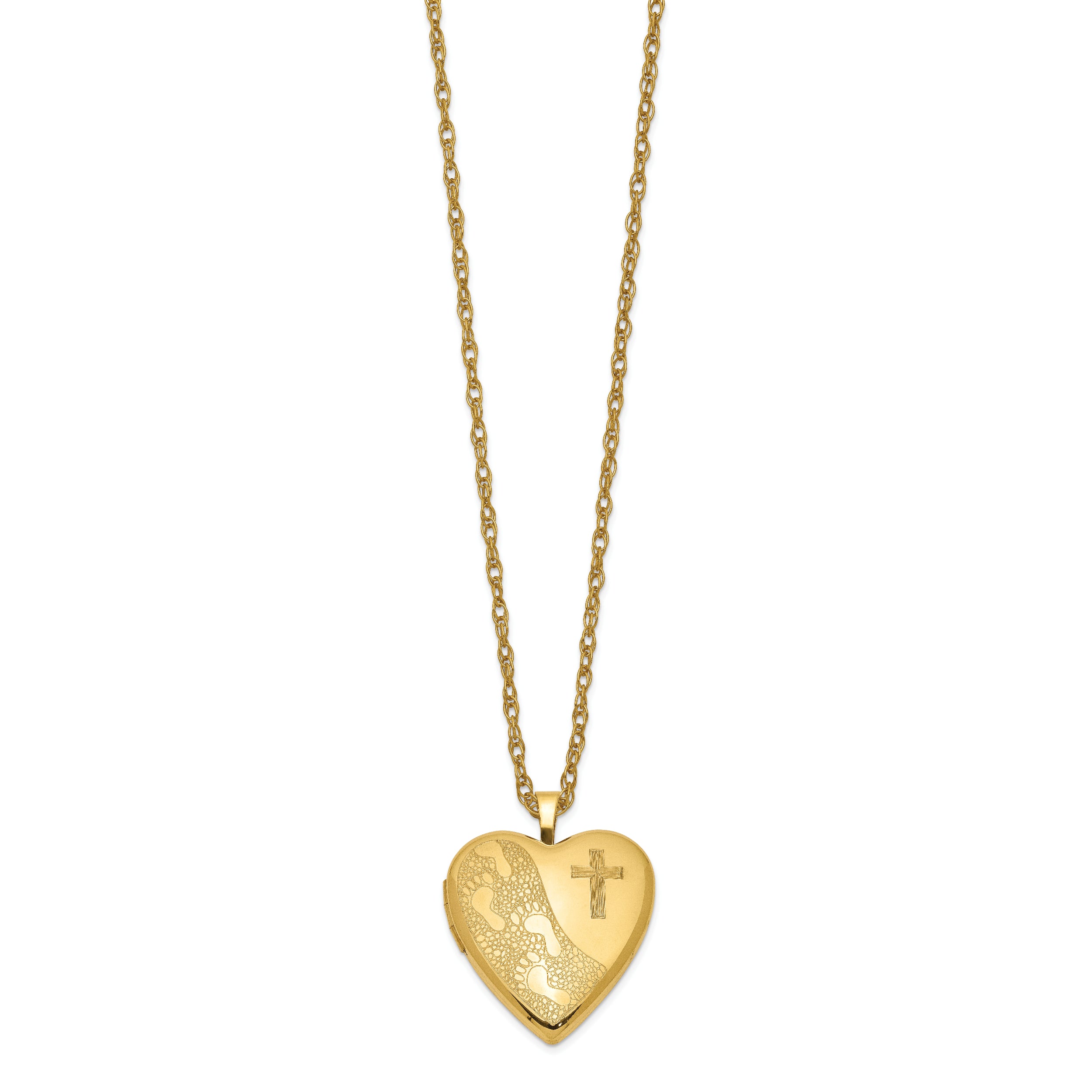 1/20 Gold Filled 20mm Cross & Footprint Heart Locket Necklace