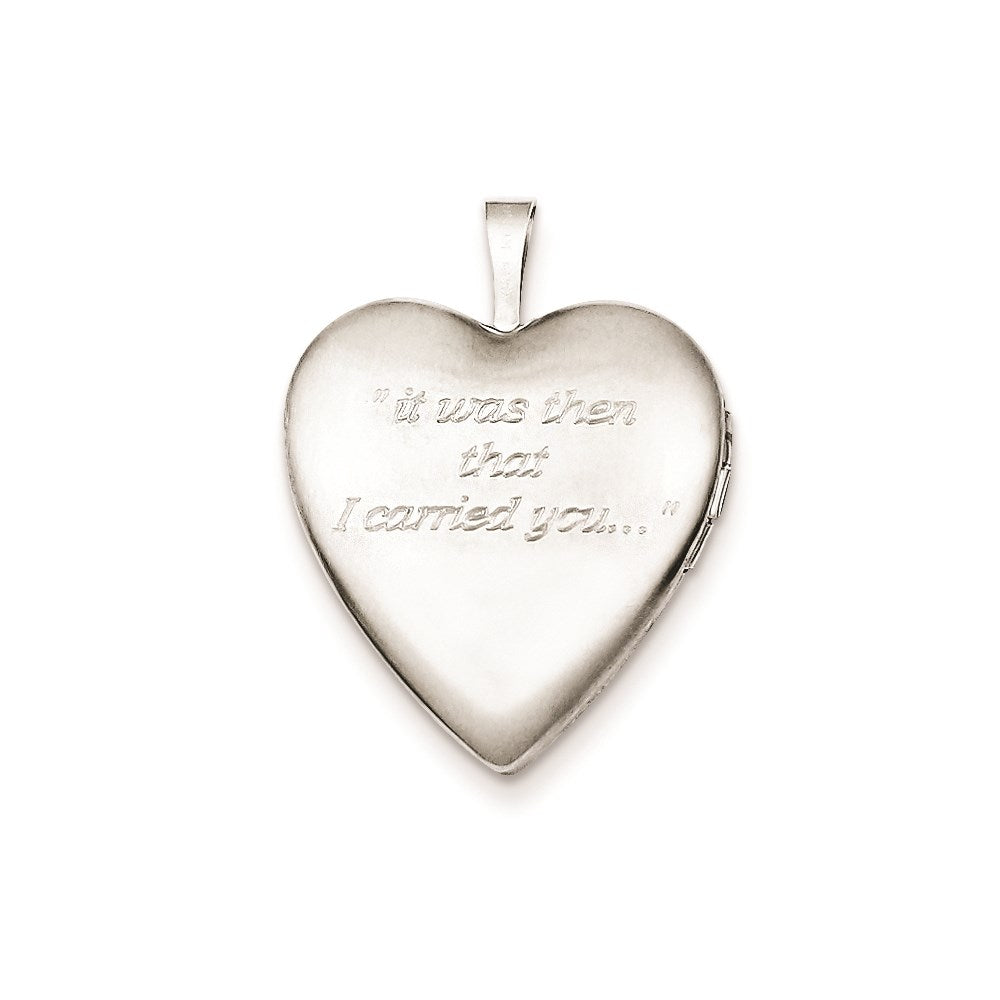 Sterling Silver Rhodium-plated 20mm D/C Footprints Heart Locket