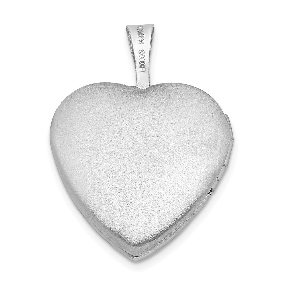 Sterling Silver Rhodium-plated 16mm Polished & Satin Cross Heart Locket