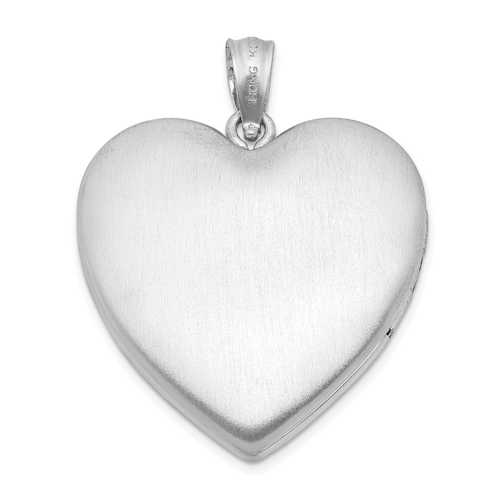Sterling Silver Rhodium-plated 24mm Enameled D/C Pink Ribbon Heart Locket