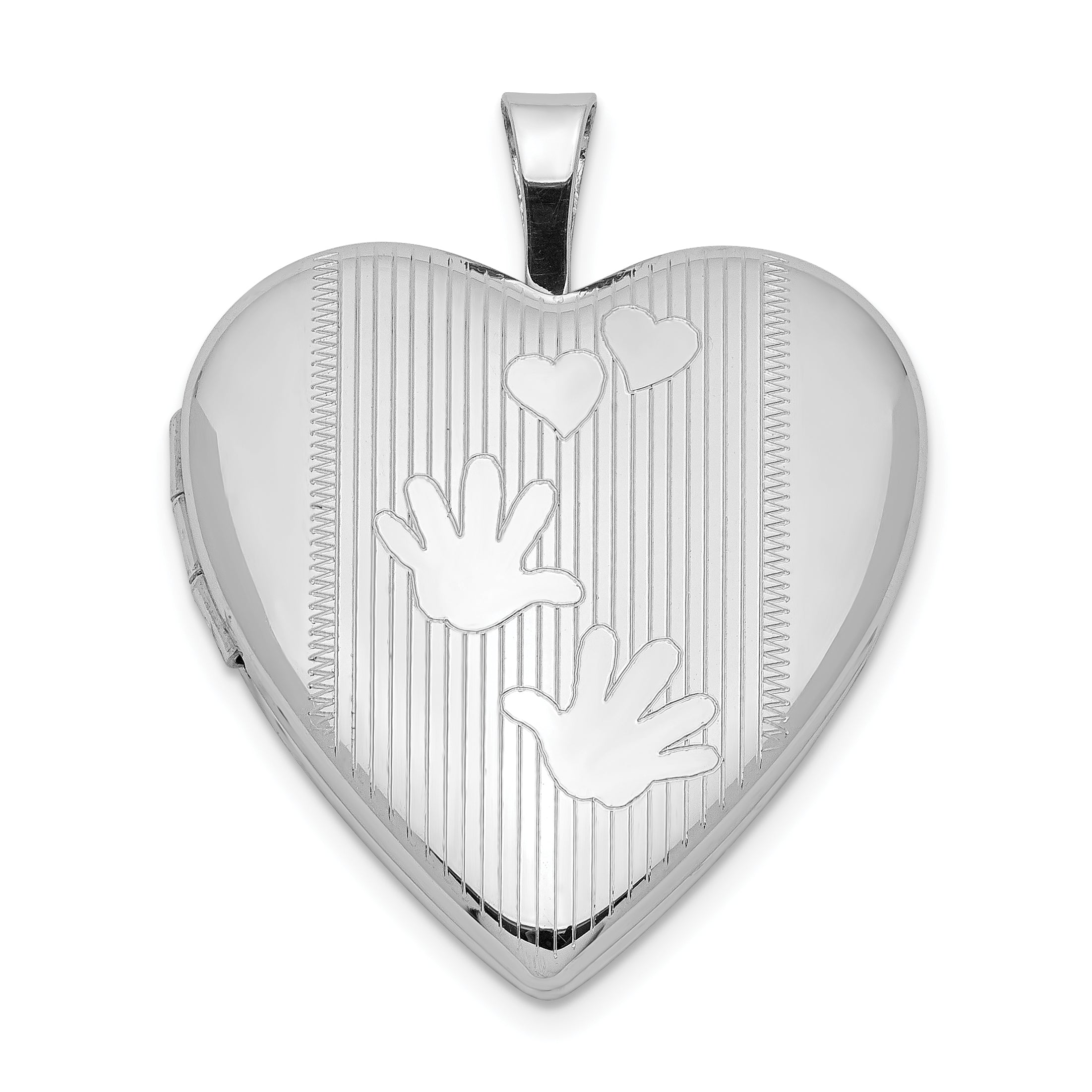 Sterling Silver Rhodium-Plated 20Mm Hands Heart Locket Qls405