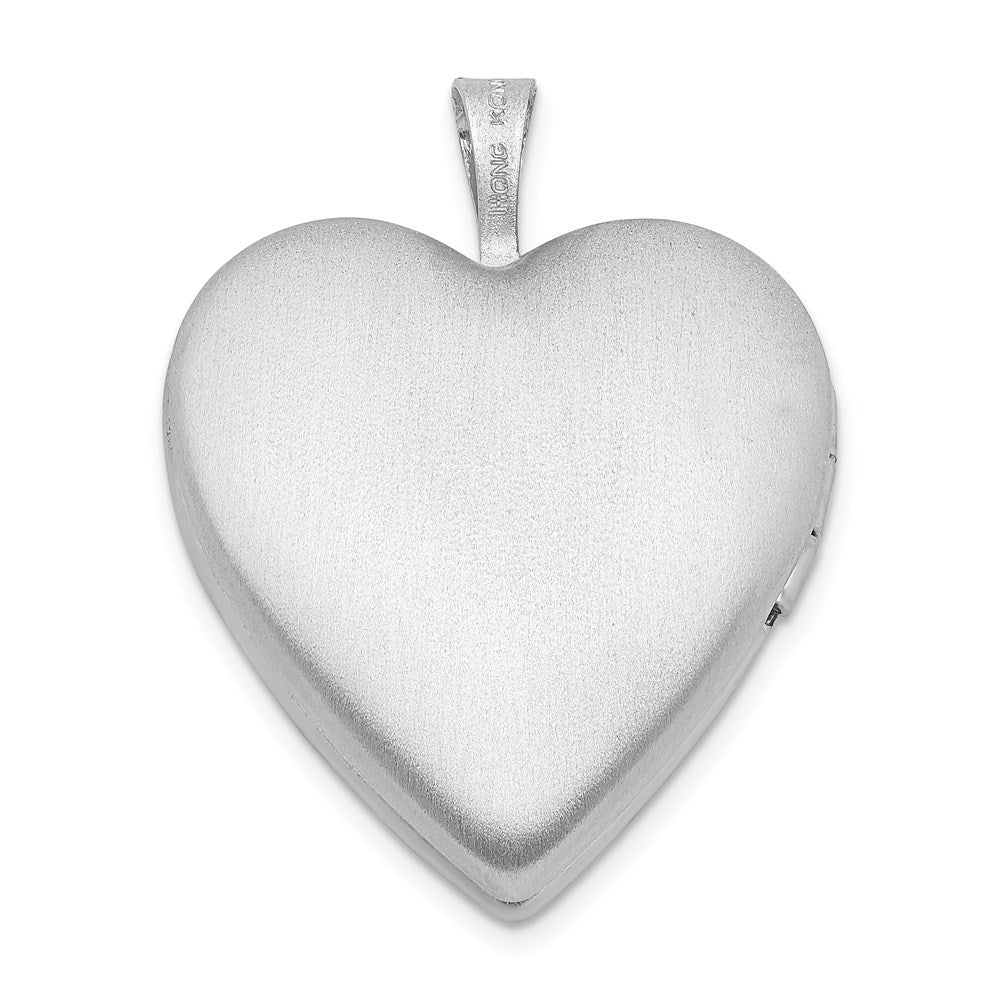 Sterling Silver Rhod-plated 20mm Satin, Enamel, D/C Floral Heart Locket