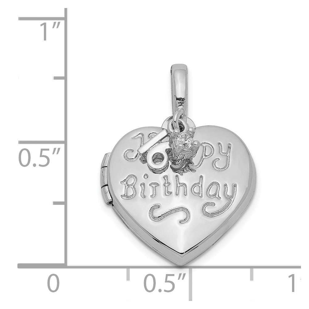 Sterling Silver Rhodium-plated Happy 16th Birthday w/ CZ Heart Locket