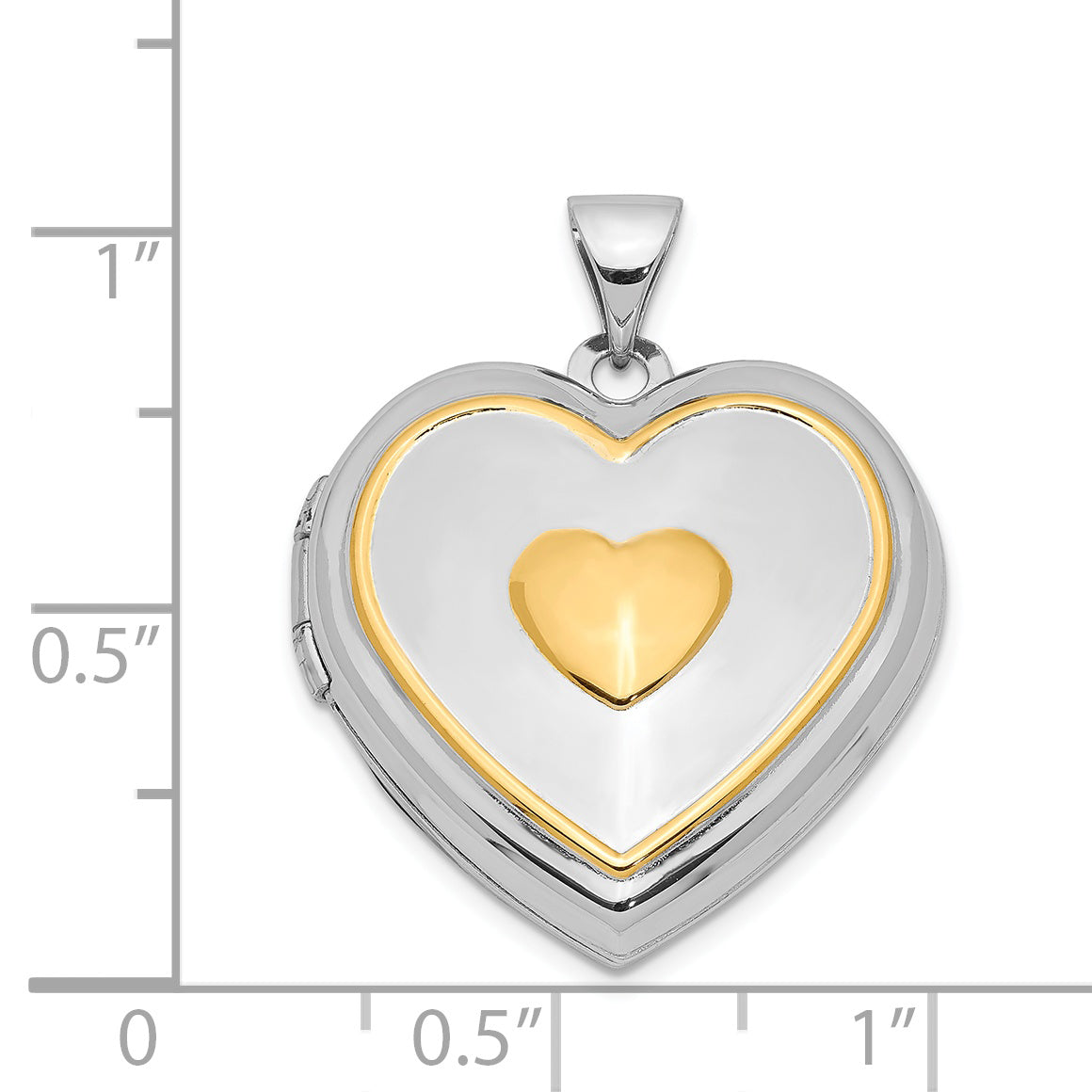 Sterling Silver Rhodium & Gold-plated w/ Key Charm Inside 21mm Heart Locket