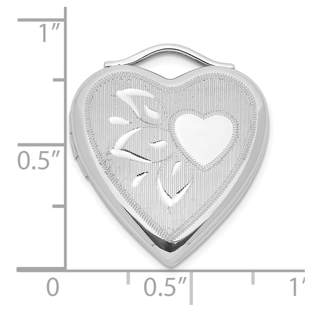 Sterling Silver Diamond-cut Textured & Polished Heart Locket