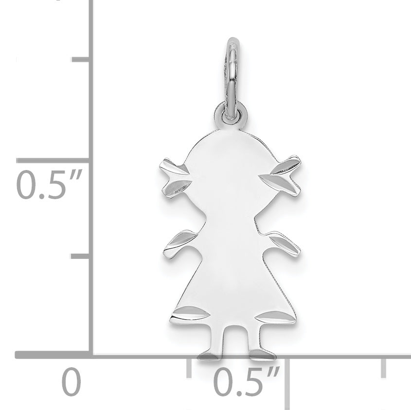 Sterling Silver Rh-plt Engraveable Girl Polished Front/Back Disc Charm
