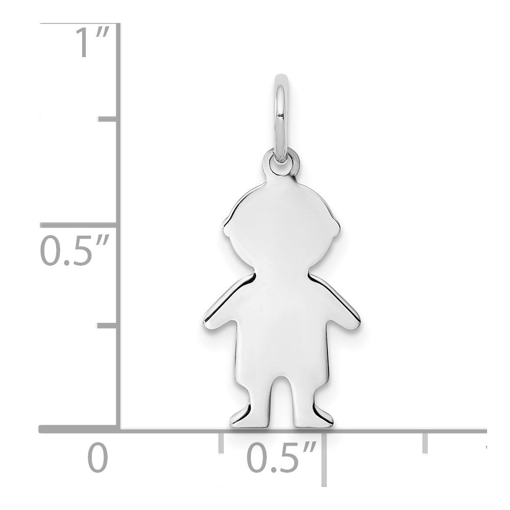 Sterling Silver Rhod-plated Eng. Boy Polished Front/Back Disc Charm