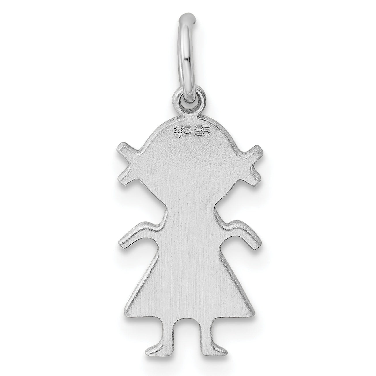 Sterling Silver Rhod-plated Eng. Girl Polished Front/Back Disc Charm