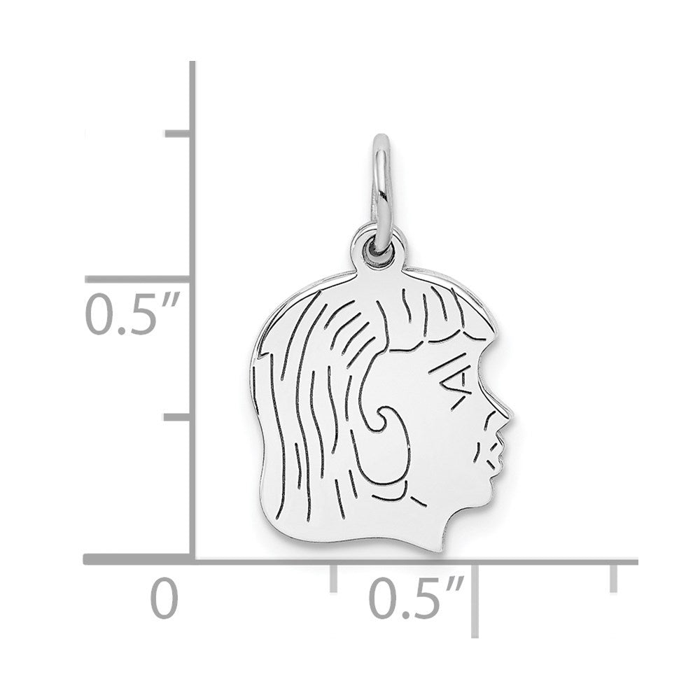 Sterl Silver Rh-plt Engraveable Girl Polished Front/Satin Back Disc Charm