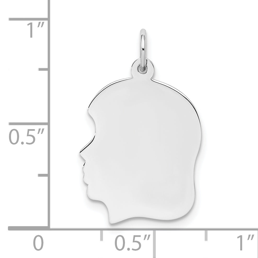 Sterling Silver Rhod-plate Eng. Girl Polished Front/Satin Back Disc Charm