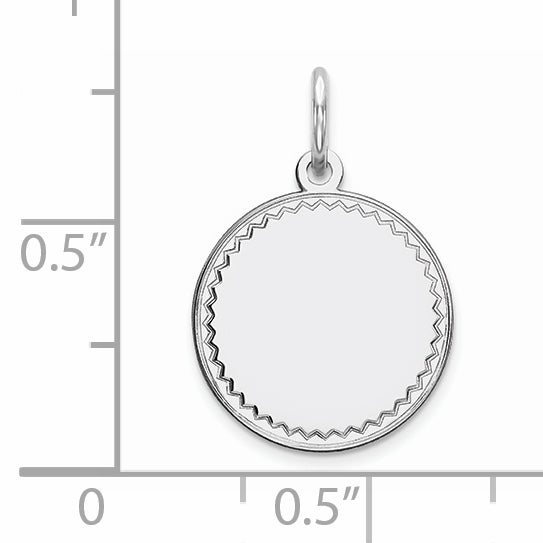 Sterling Silver Rhod-plated Eng. Rnd Polish Front/Back Disc Charm