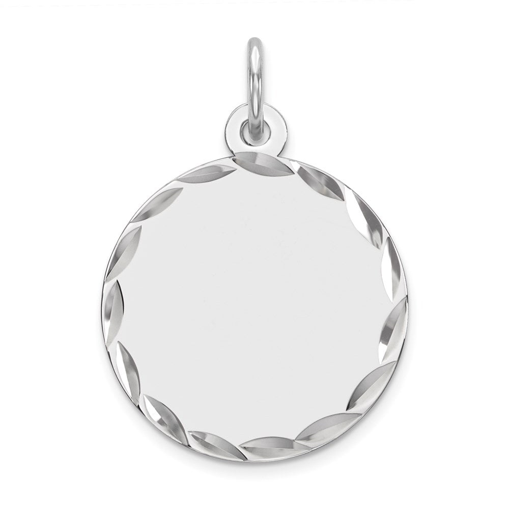 Sterling Silver Rhod-plated Eng. Rnd Polish Front/Back Disc Charm