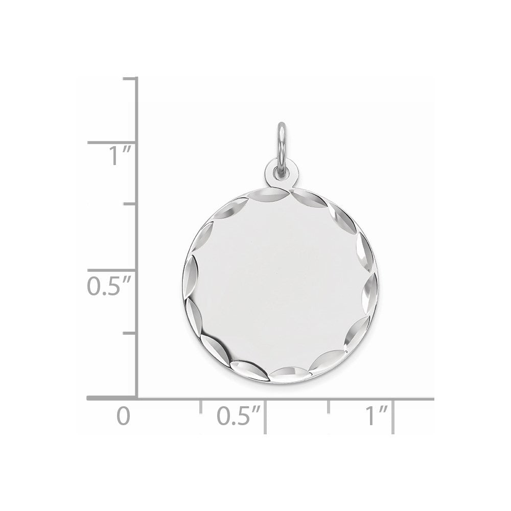 Sterling Silver Rhod-plated Eng. Rnd Polish Front/Satin Back Disc Charm