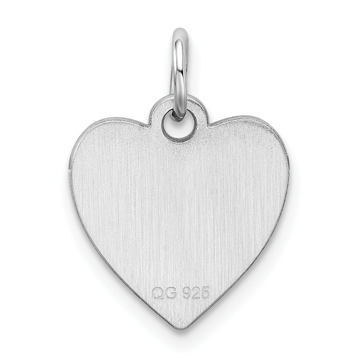 Sterling Silver Rhod-plated Eng. Heart Polish Front/Satin Back Disc Charm