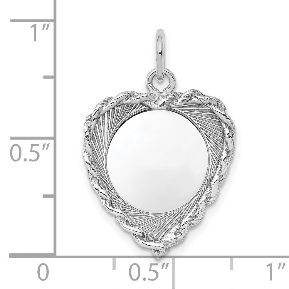 Sterling Silver Rh-plt Engraveable Heart Polished Front/Back Disc Charm