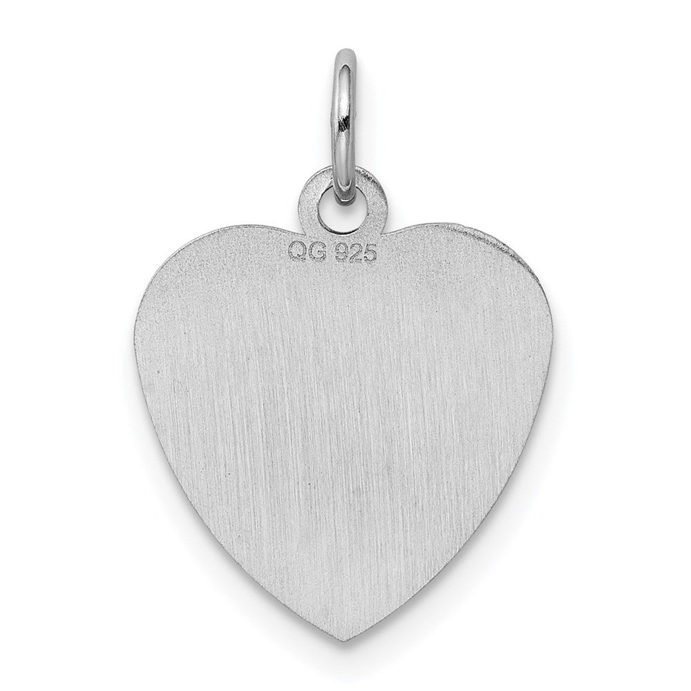 SS Rh-plt Engraveable Heart Polished Front/Satin Back Disc Charm