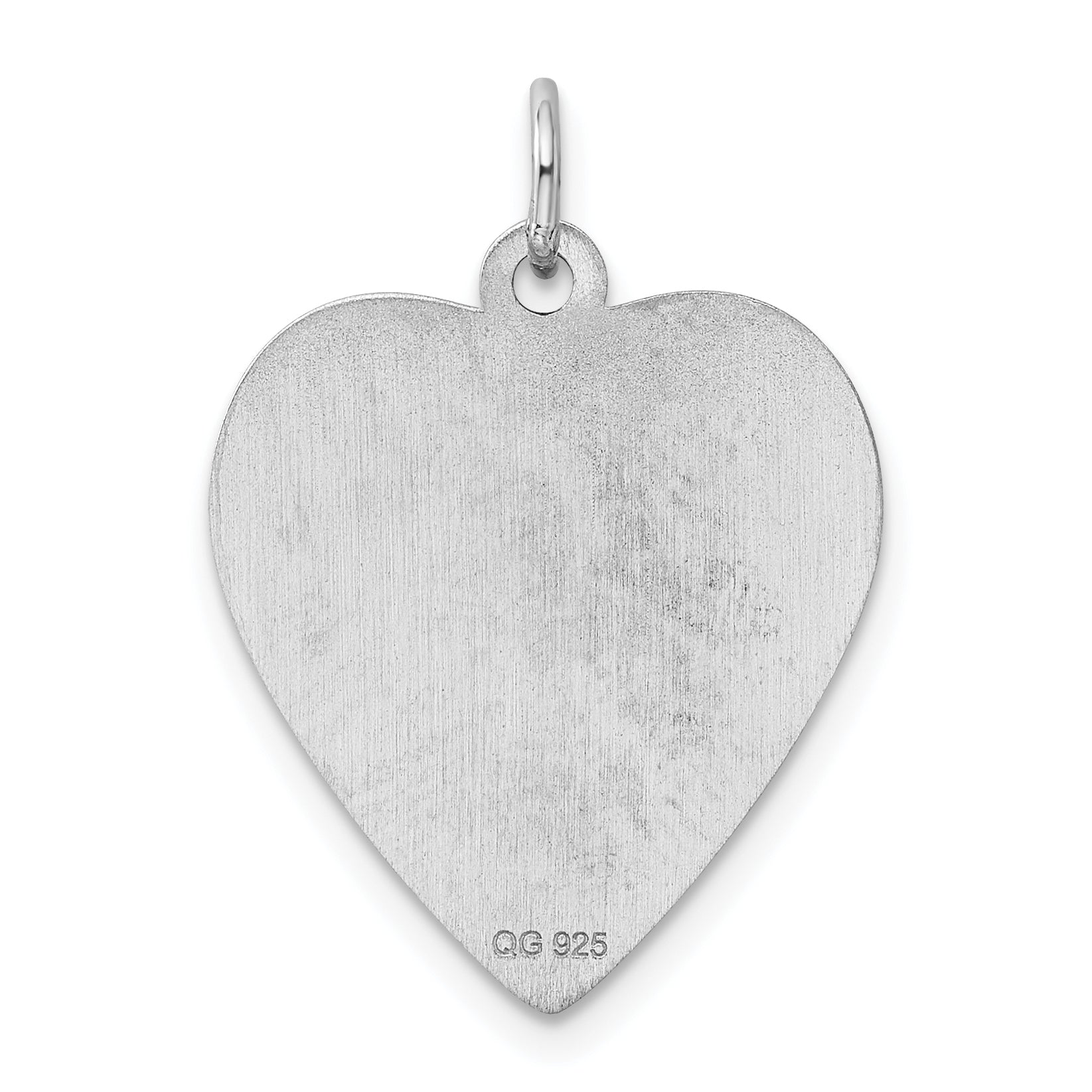 SS Rh-plt Engraveable Heart Polished Front/Satin Back Disc Charm