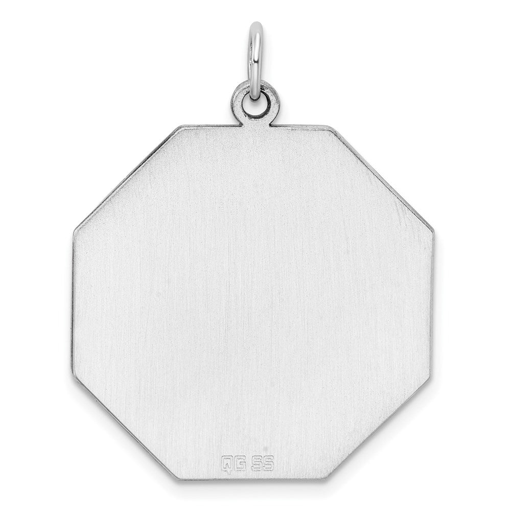 SS Rh-plt Engraveable Octagon Polished Front/Satin Back Disc Charm