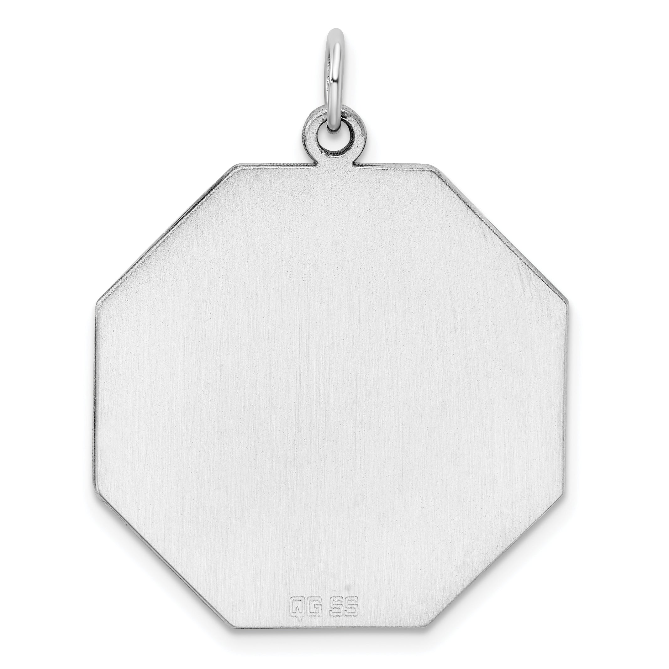 SS Rh-plt Engraveable Octagon Polished Front/Satin Back Disc Charm
