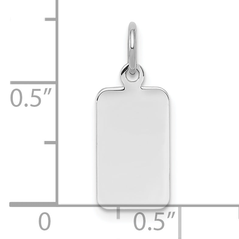 SS Rh-plt Engraveable Rectangle Polished Front/Satin Back Disc Charm