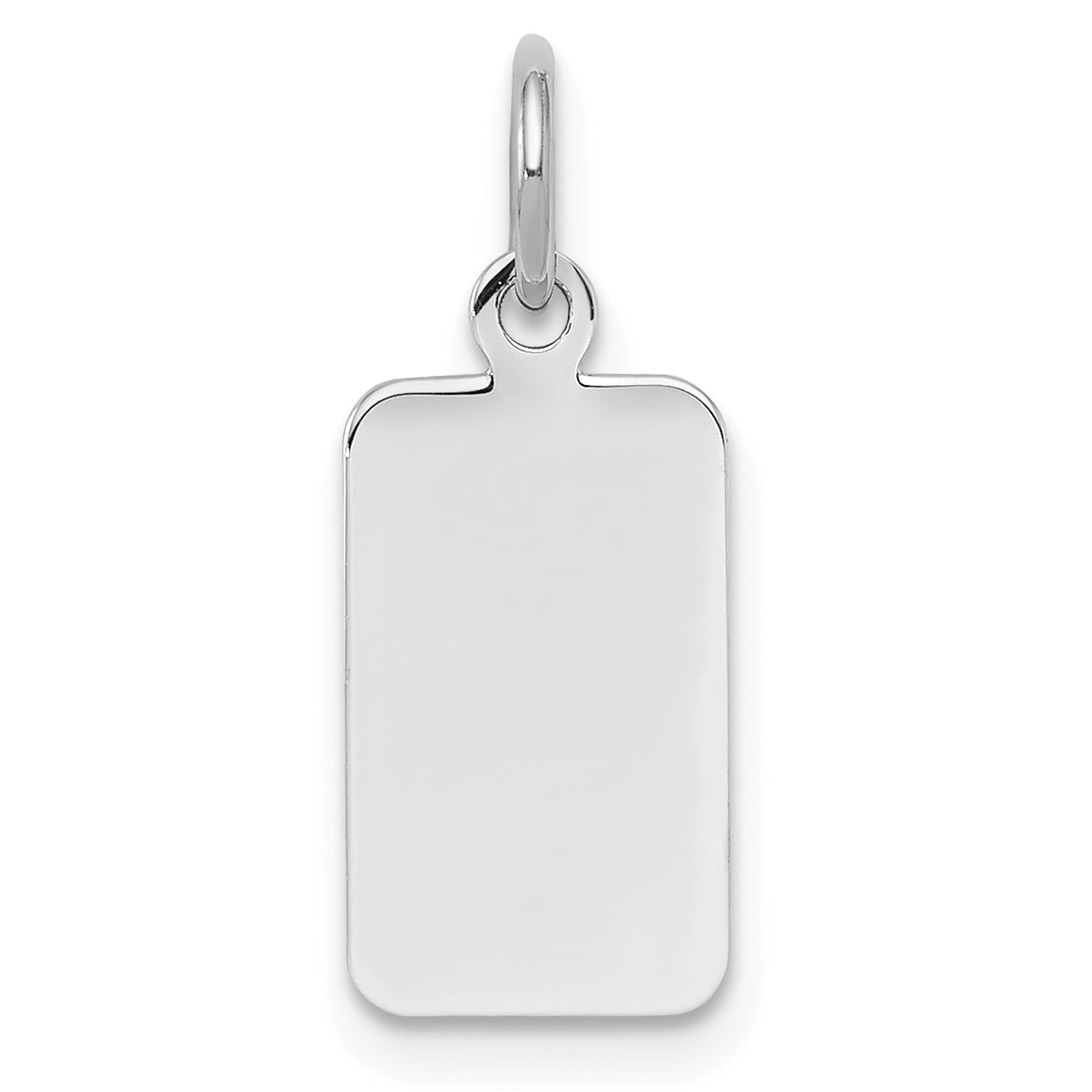 SS Rh-plt Engraveable Rectangle Polished Front/Satin Back Disc Charm