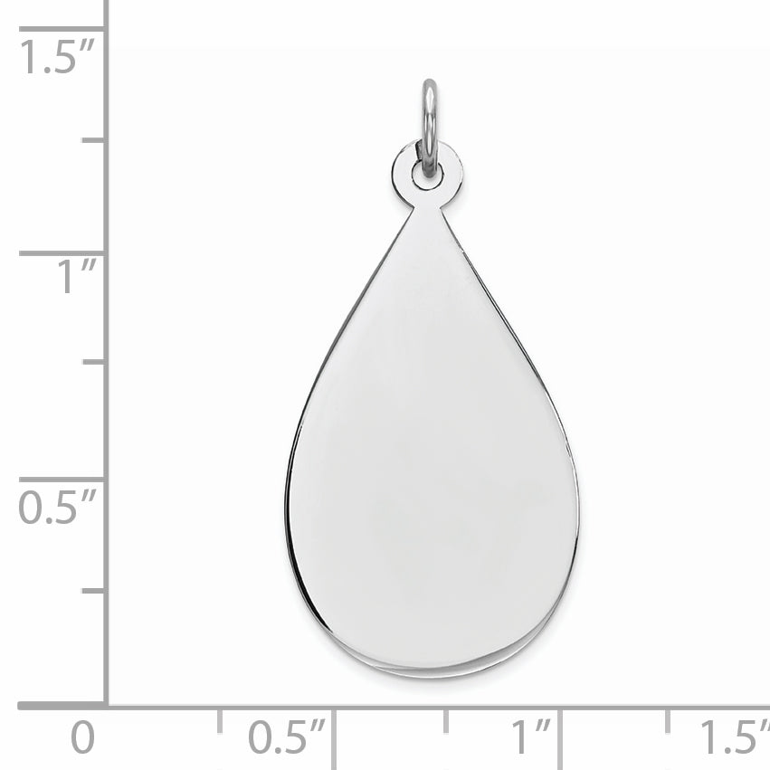 SS Rh-plt Engraveable Teardrop Polished Front/Satin Back Disc Charm