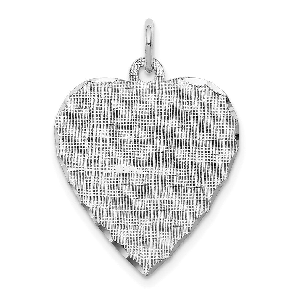 SS Rh-plt Engraveable Heart Patterned Polished Front/Satin Back Disc