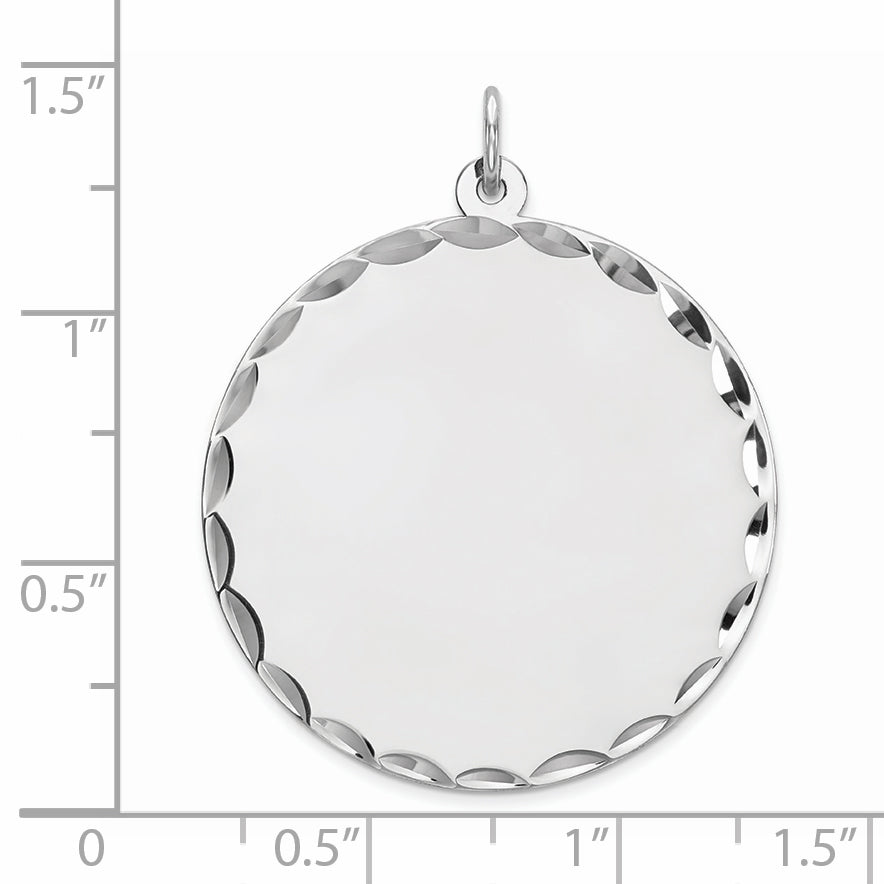 Sterling Silver Rhod-plated Eng. Rnd Polish Front/Satin Back Disc Charm