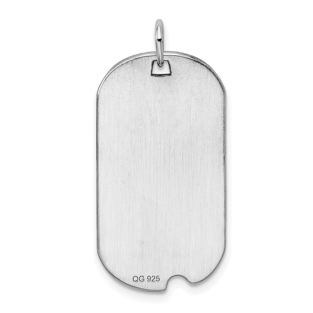 Sterling Silver Rhod.-plate Eng. Dog Tag Polish Front/Satin Back Disc Charm
