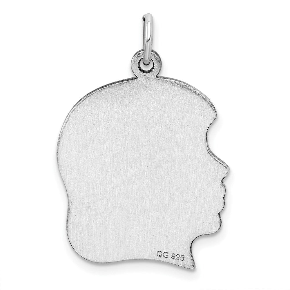 Sterling Silver Rhod-plate Eng. Girl Polished Front/Satin Back Disc Charm