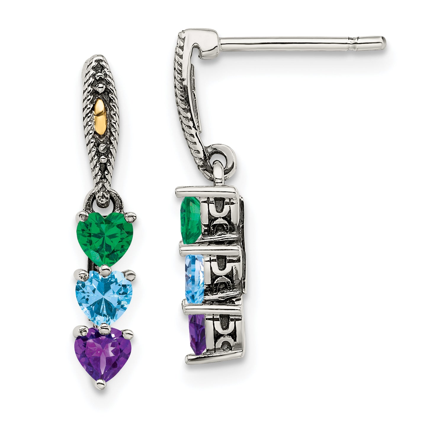 Sterling Silver Antiqued w/14k 3-stone Mother's Earring Mounting