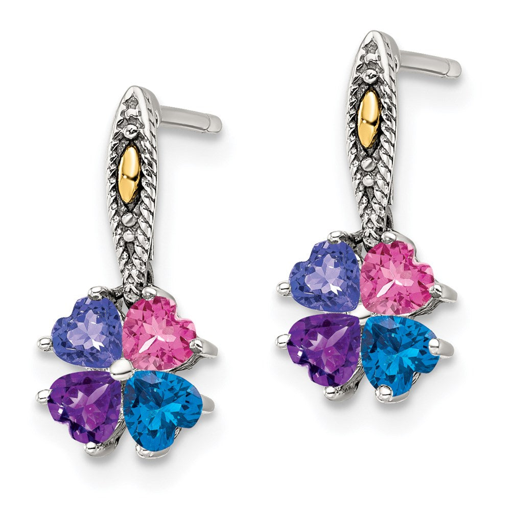 Sterling Silver Antiqued w/14k 4-stone Mother's Earring Mounting