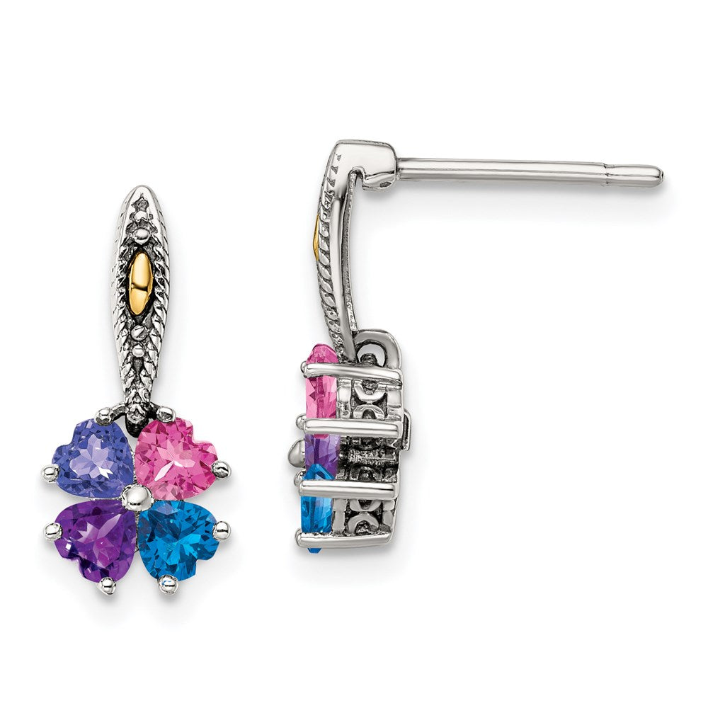 Sterling Silver Antiqued w/14k 4-stone Mother's Earring Mounting