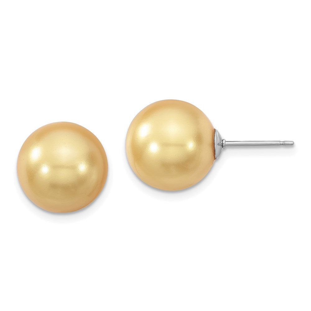 Majestik Sterling Silver Rhodium-plated 12-13mm Yellow Imitation Shell Pearl Stud Earrings
