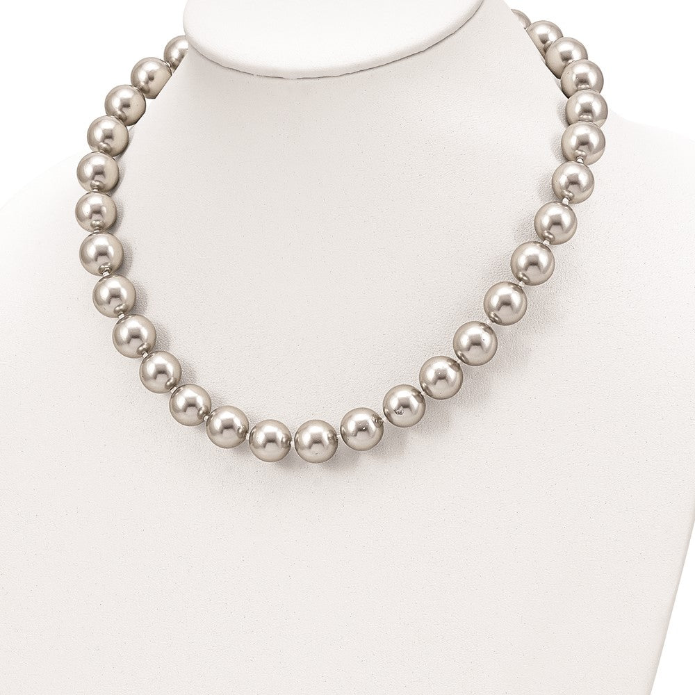Majestik Sterling Silver Rhodium-plated 12-13mm Grey Imitation Shell Pearl Hand-knotted Necklace