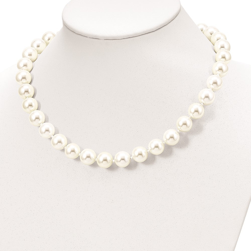 Majestik Sterling Silver Rhodium-plated 12-13mm White Imitation Shell Pearl Hand-knotted Necklace