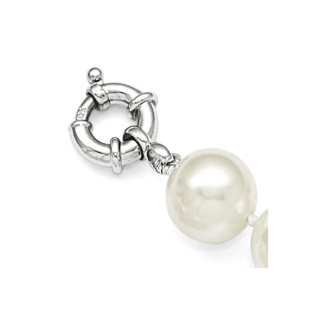 Majestik Sterling Silver Rhodium-plated 12-13mm White Imitation Shell Pearl Hand-knotted Necklace