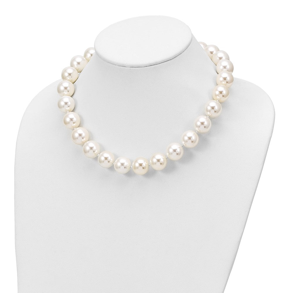Majestik Sterling Silver Rhodium-plated 16-17mm White Imitation Shell Pearl Hand-knotted Necklace