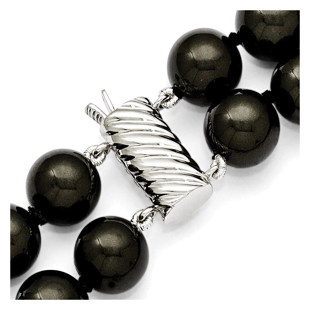 Sterling S Majestik Rh-pl 2 Row 10-11mm Blk Imitat Shell Pearl Necklace