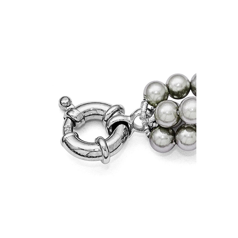 Sterling S Majestik Rh-pl 4Row 4-5mm Grey Imitat Shell Pearl Twist Necklace