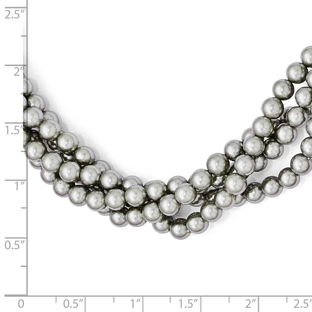Sterling S Majestik Rh-pl 4Row 4-5mm Grey Imitat Shell Pearl Twist Necklace